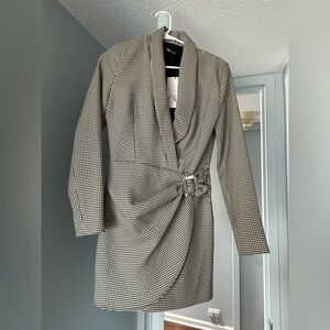 Zara Black and White Houndstooth Dress with Buckle